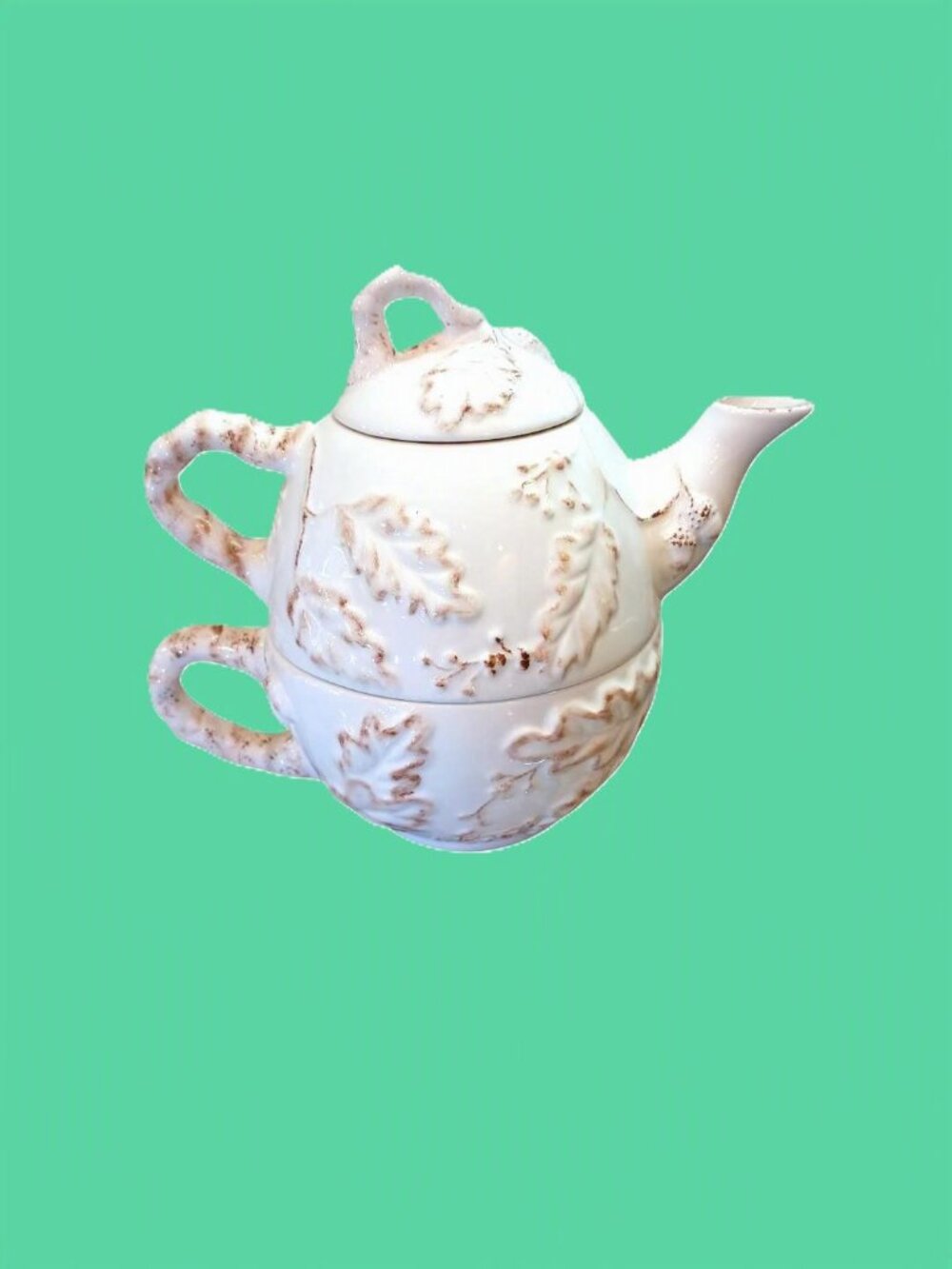 Vintage Tea For One Cup Teapot W Lid Shabby Chic Cottage White 3 Piece Set 7"